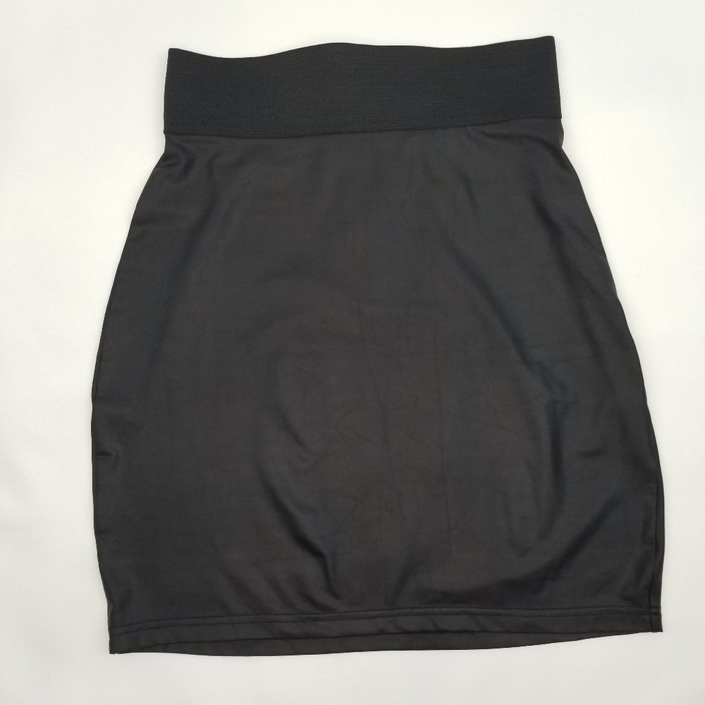 Kensie Girl Black Coated Pencil Skirt High Waisted Shimmer Metal sz XS